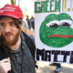 Is it just us, or does Pepe look like he's being held hostage on that sign? (Photo: JOSH EDELSON/AFP/Getty Images)